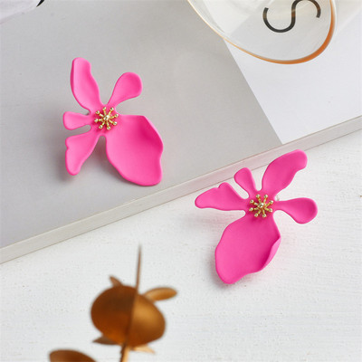 Pinkdudu Matte Nhiều Màu Cánh Hoa Lớn Tuyên Bố Bông Tai Nữ Phóng Đại Hoa Dangles Trang Sức Thời Trang OG091