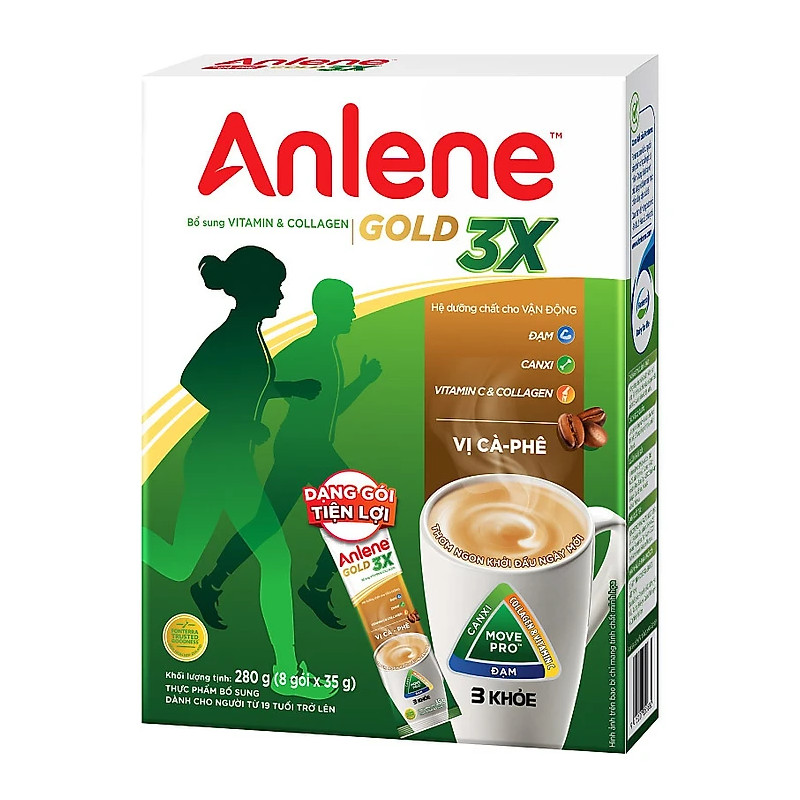 Sữa bột Anlene Gold 3X cà phê hộp 8 gói x 35g - 55068