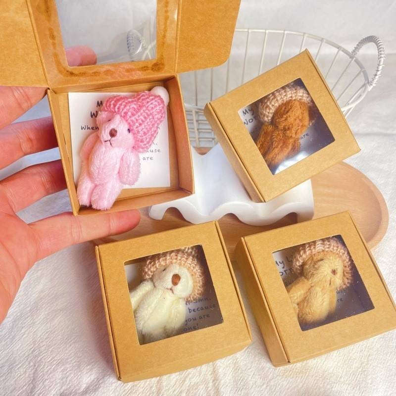 Bộ 4 chú gấu bông sang trọng mini phong cách mới trong hộp Hộp gấu bông sang trọng mini