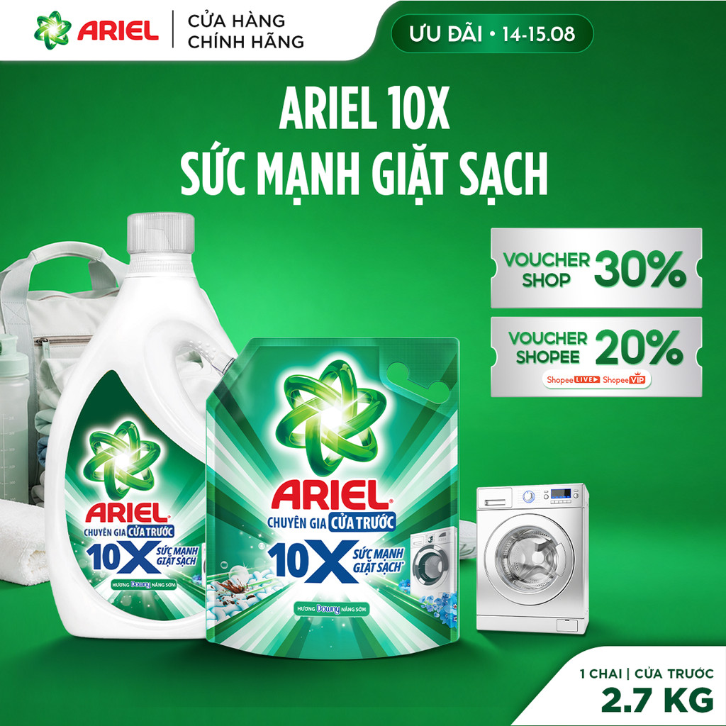 Combo Túi Nước Giặt Ariel Platinum 10X Cửa Trước 2.7KG & Nước Giặt Cửa Trước Giặt Sạch Chai 2.7KG
