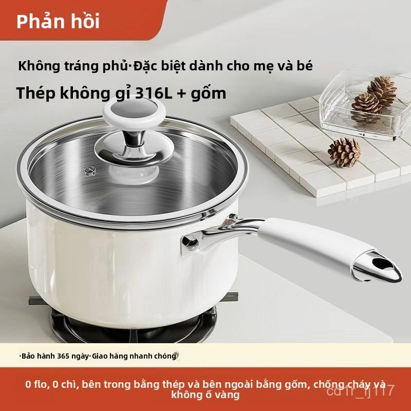 Nồi hầm gốm sứ 316 cao cấp, không tráng phủ an toàn nấu cháo cho bé tiện lợi