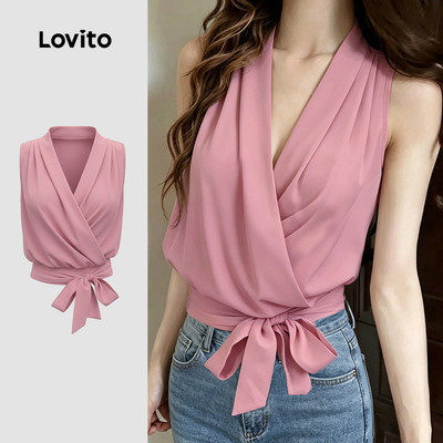 Áo nữ Lovito hồng xuân hè xếp ly phong cách thường ngày L189ED910