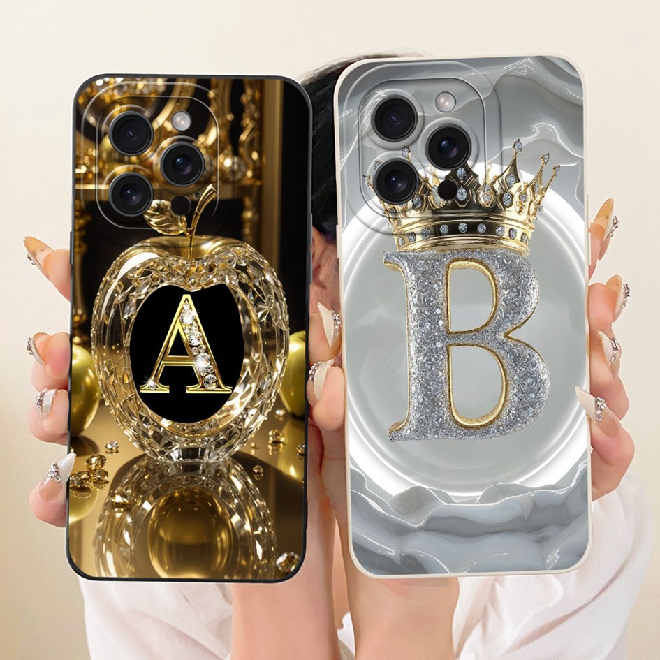 Dành Cho iPhone 12 Pro Max Ốp Lưng Vương Miện Dễ Thương Chữ Cái Ban Đầu Vỏ Silicon Mềm Cặp Đôi Ốp Lư