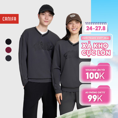 Áo nỉ dài tay cổ V unisex người lớn form rộng CANIFA 5TW25W010