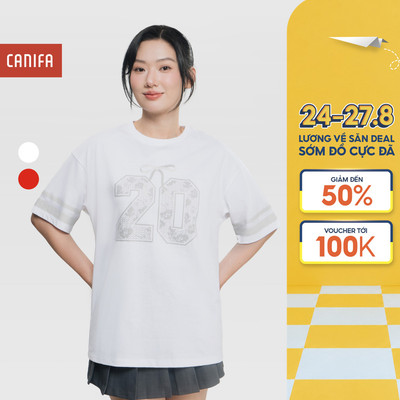 Áo phông nữ CANIFA chất liệu cotton USA dáng oversize có hình in 6TS25W003