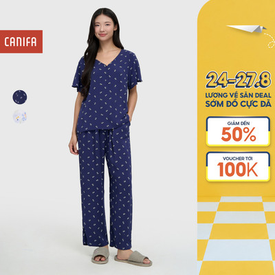 Bộ quần áo nữ CANIFA chất liệu viscose dáng suông in hoạ tiết 6LS25S010