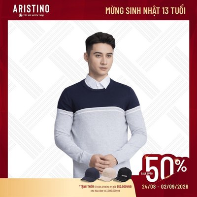 Áo len nam Aristino dáng regular fit suông vừa, màu sắc nam tính phối hai màu thời trang AWO007W3