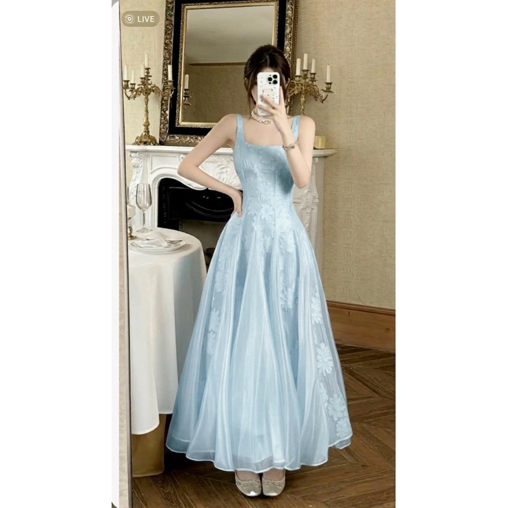 BION FASHION DR15 ĐẦM REN HOA 3D PHỐI TƠ MIDI