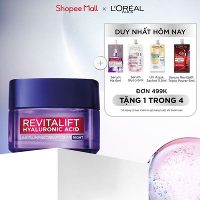 Kem dưỡng ban đêm ngừa rãnh nhăn nông, chống lão hóa Revitalift HA Line Plumping Dream Cream L'Oréal Paris 50ml