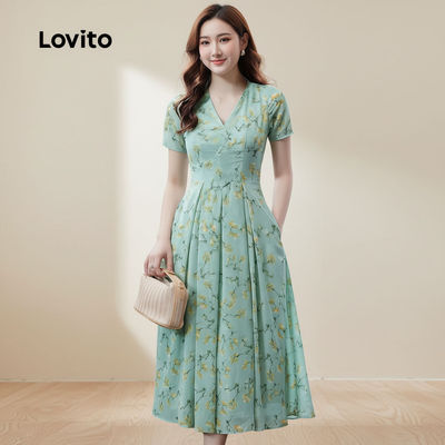 Lovito Elegant Gaun Berzip Musim Bunga/Musim Panas untuk Wanita L154LD2000