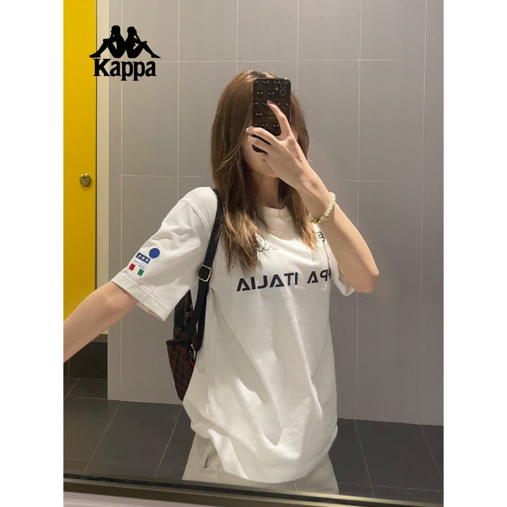 [Hàng có sẵn] Áo thun thể thao dáng rộng in chữ cỡ lớn Kappa ITALIA dành cho nam và nữ 100% Cotton c