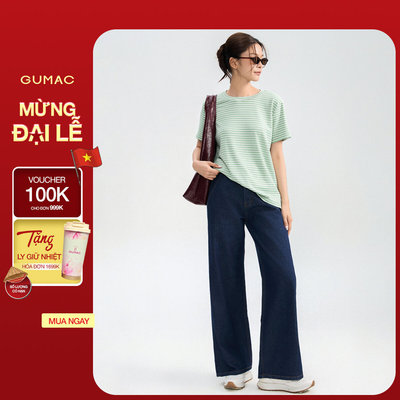 Quần Jeans Nữ GUMAC Form Ống Rộng Thiết Kế Basic Dễ Phối Đồ Hằng Ngày QJG05008
