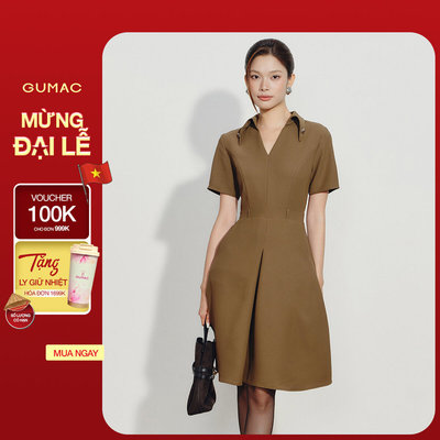Đầm Nữ GUMAC Form A Cổ Chữ V Có Lá Cổ Tay Ngắn Hai Lớp Có Túi Xéo Công Sở Sang Trọng DG08033