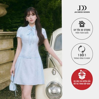 Đầm Xuân Hè Chân Xếp Ly Cổ Sen Phối Nơ 1S04.2601. Đầm Dáng A Mini Nữ Tính Thanh Lịch Phong Cách Retro Tiểu Thư By JM