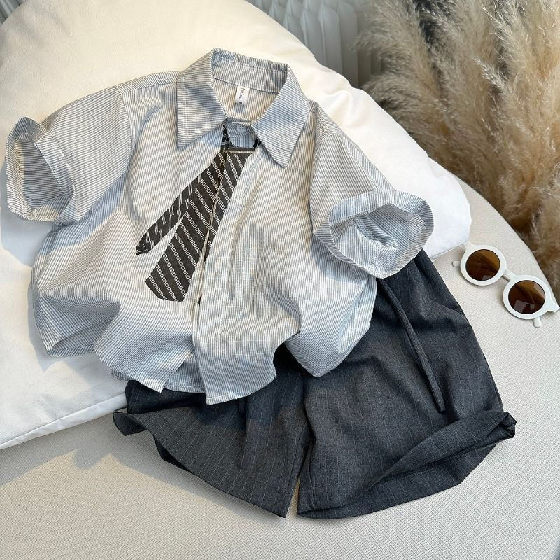 CH~Boys' short-sleeve shirt, new summer thin style, Korean-style top for children, baby boy's summer