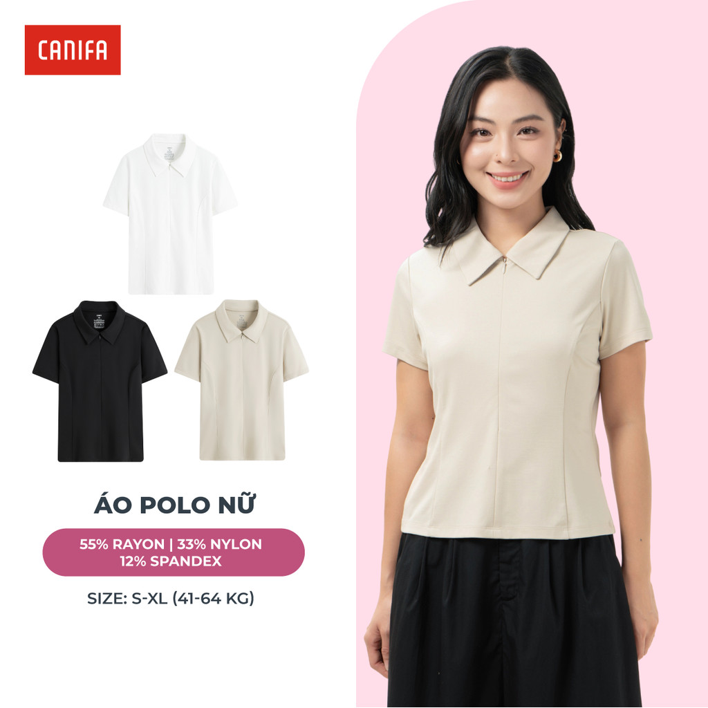 Áo Polo nữ cổ bẻ khóa kéo cộc tay dáng ôm chất liệu mềm mịn cao cấp CANIFA 6TP26S004