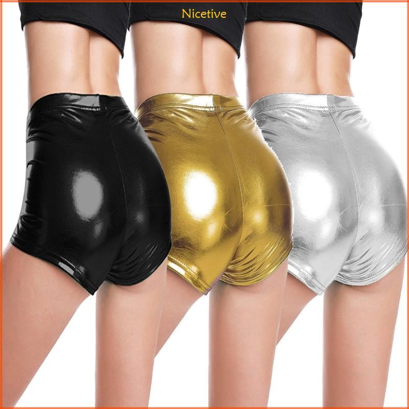 NICE Nữ Khiêu Vũ Mini Quần Short Hộp Đêm Giả Da Kim Loại Mini Quần Short Raves Đáy