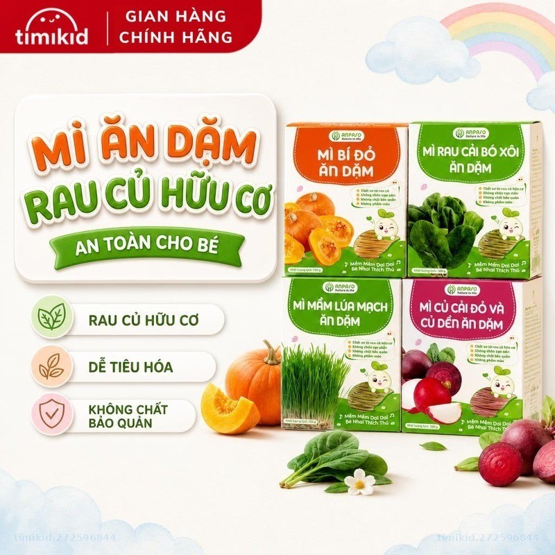 Mì Ăn Dặm Rau Củ Hữu Cơ ANPASO Cho Bé Từ 6 Tháng Tuổi - Bổ Sung Vitamin, Chất…