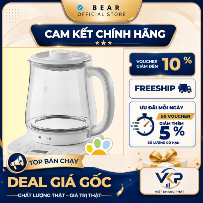 Ấm siêu tốc Bear 1.5 Lít 800W pha trà đa năng Chính hãng, giữ ấm 12 giờ YSH-D15V7 - SHOP VKP