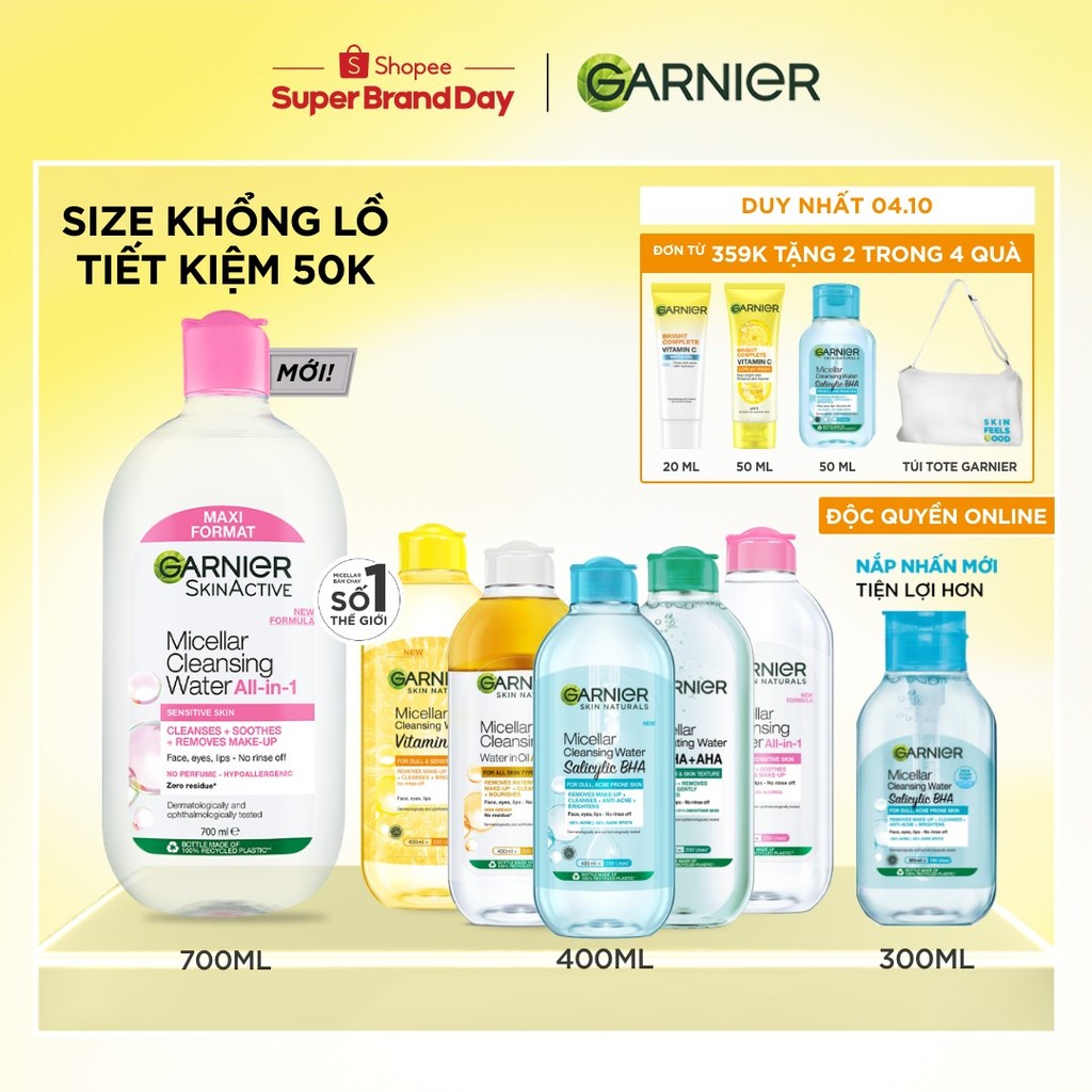 [CÓ SIZE MỚI] Nước Tẩy Trang làm sạch sâu dịu nhẹ cho mọi loại da - Garnier Micellar Cleansing Water