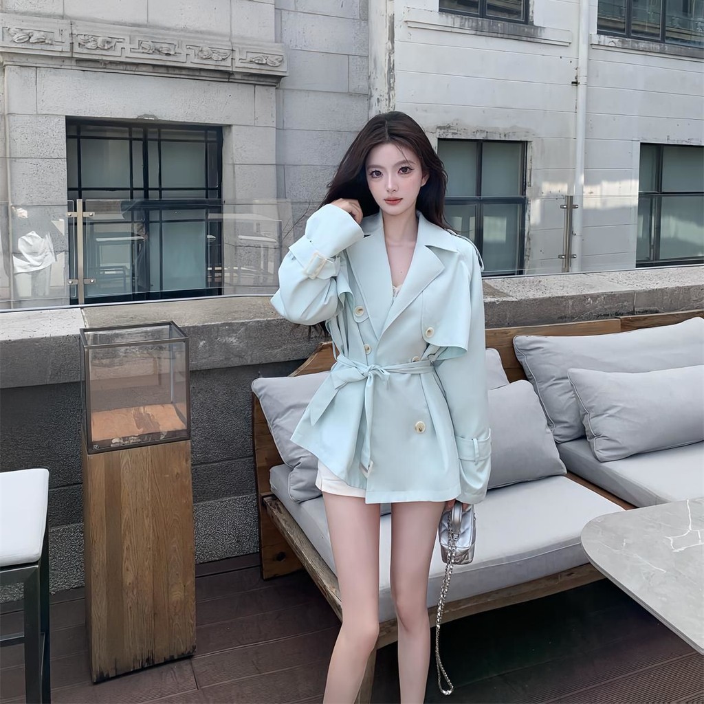 Áo khoác gió nữ thu đông 2024, thiết kế buộc dây nútmodern office style