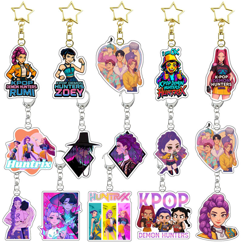 Kpop Demon Hunters Movies Anime Huntrix Saja Boys Rumi Zoey Mira Acrylic Keychains Accessories Bag P