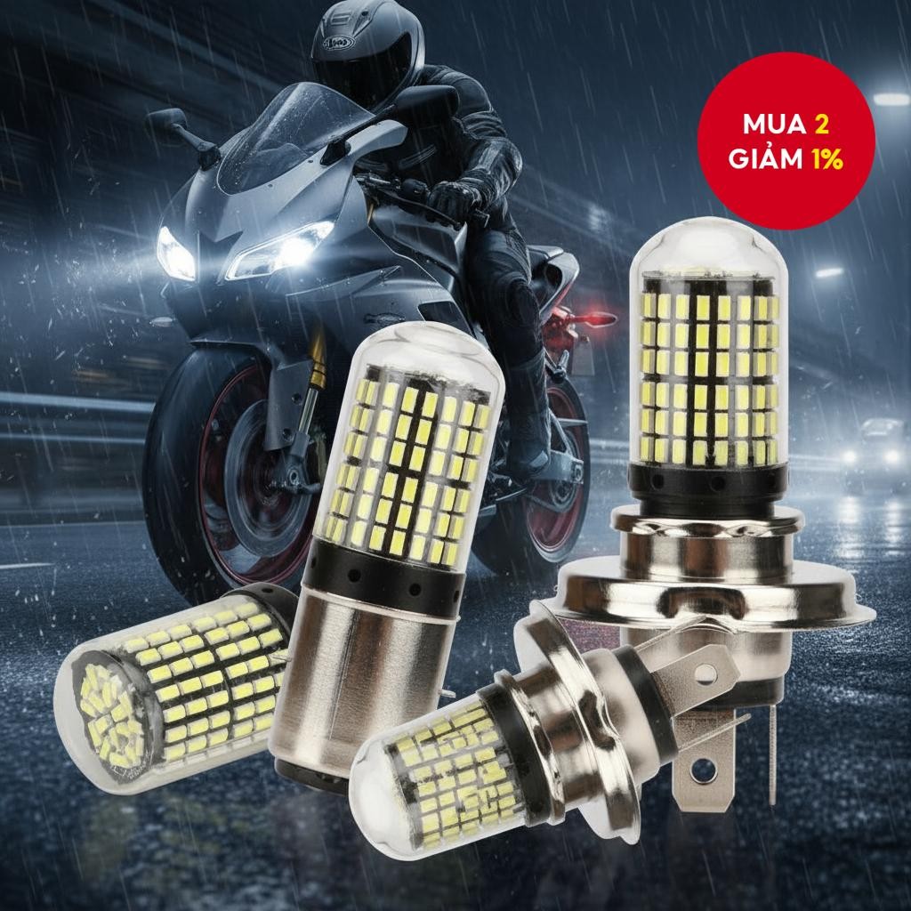 1 cái đèn pha LED xe máy 9W DC12V 144SMD P15D H4 BA20D cho xe máy