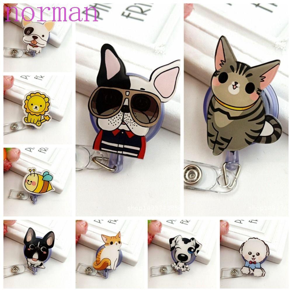 NORMAN Nurse Badge Reel, Retractable Cat Puppy Dog Badge Holder, Cute Name Tag Work Card Chest Card 