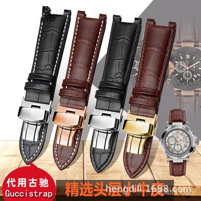 Thích hợp cho Gucci Gucci GC Nam Nữ Notch Dây đeo đồng hồ da thật ya133309 133206Vòng tay vòng tay 2