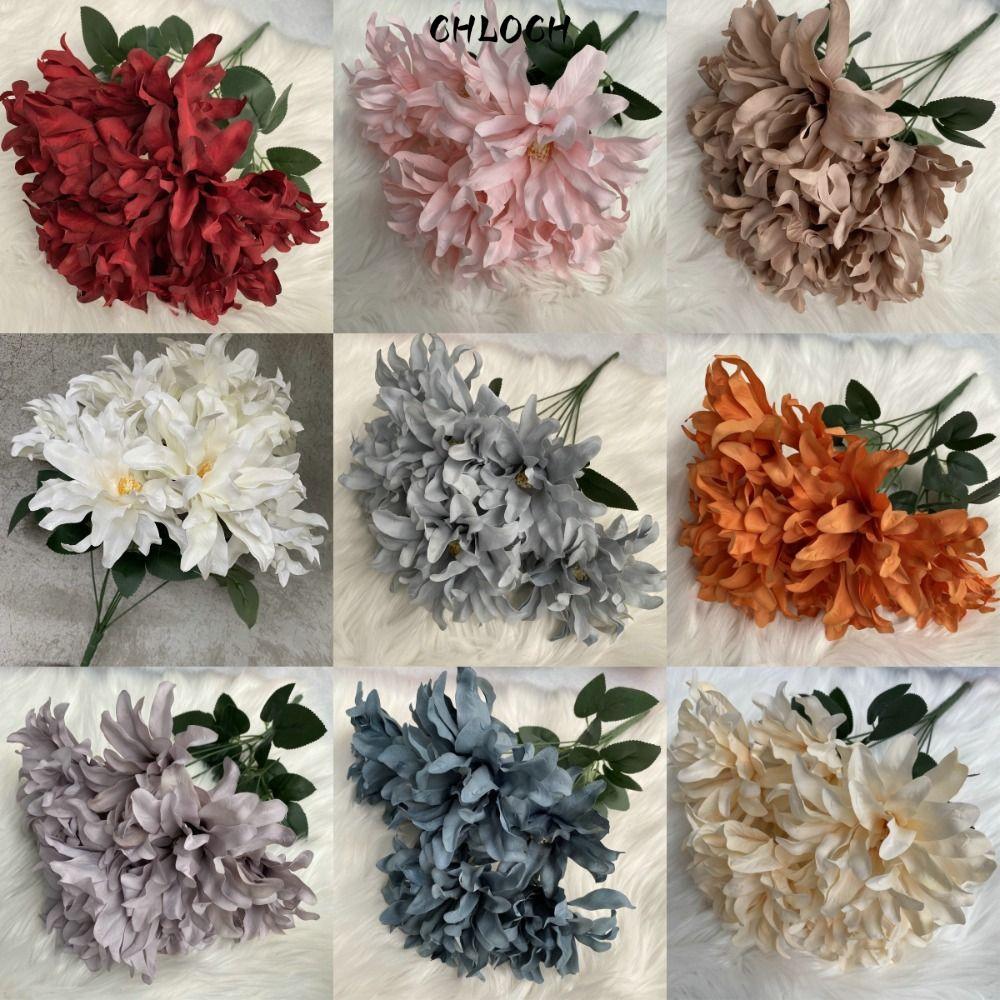 CHLOCH Dahlia Bunch Hoa, Sắp Xếp Hoa 7 Đầu Hoa Nhân Tạo Dahlia, Vải Chải DIY 45CM Hoa Giả Tiệc Cưới
