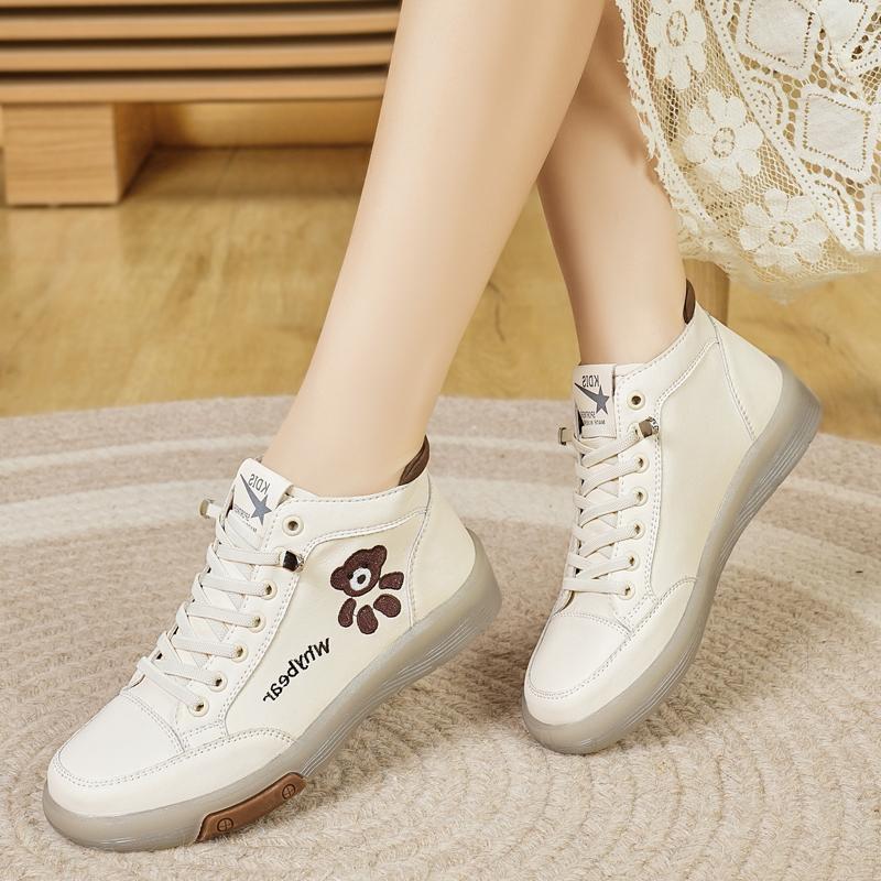 Women's Short Boots Autumn Winter New Style White Shoes Rubber Sole Casual Shoes Soft Sole High Top 