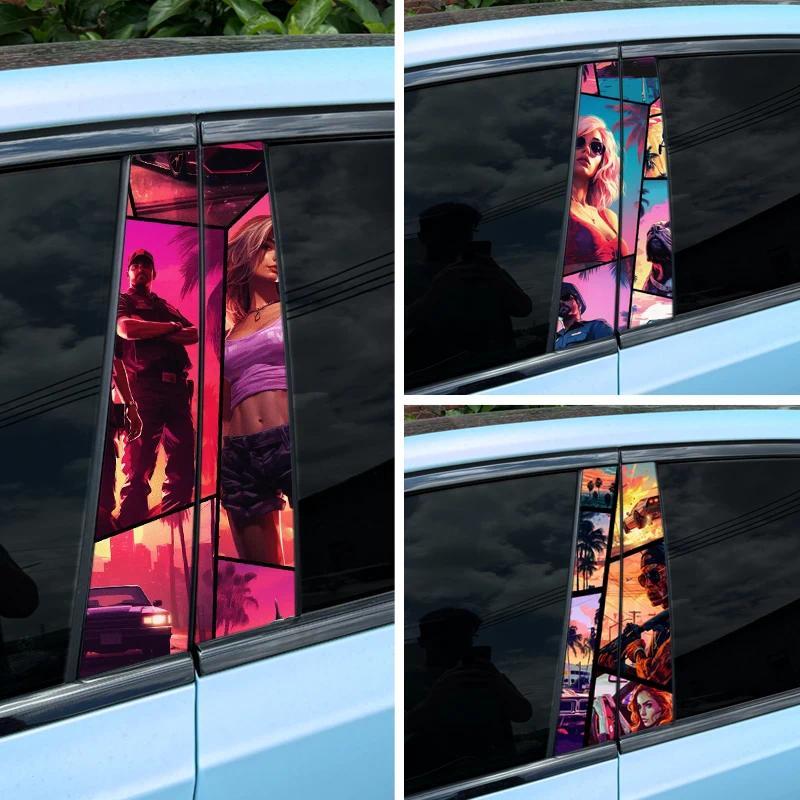 1 Cái / 2 Chiếc Vice City Rstar Xe Dán Cho B-Cụ Vinyl Đề Can Chống Thấm Nước Tự Động Trụ Cột Miếng D