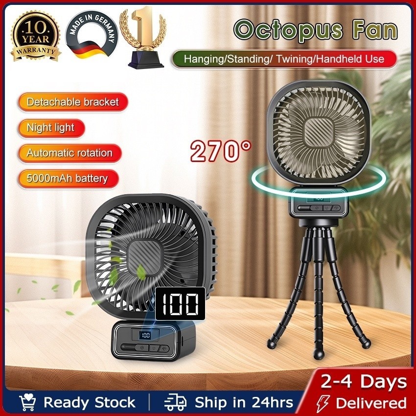 Baby Stroller Fan LED Night Light Rechargable Quiet Camping Outdoor Car Fan Flexible Tripod Desktop 