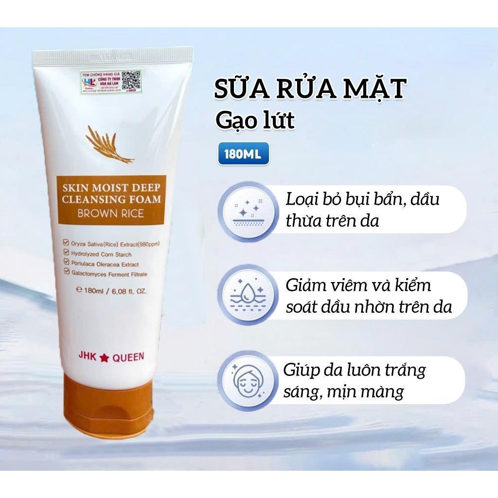 Sữa Rửa Mặt JHK - QUEEN Gạo Lứt  Dịu Nhẹ, Sạch Sâu, Sáng Da 180ml - DA39