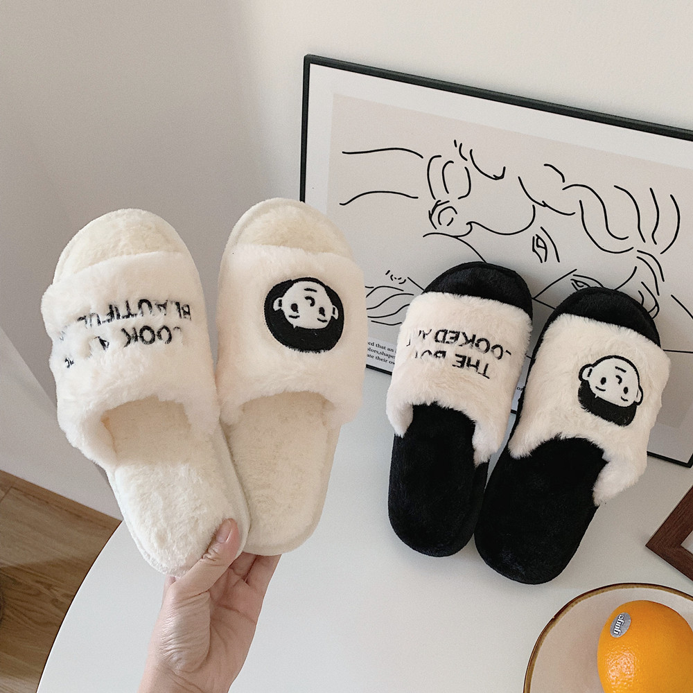 Mystery.Ying Hoạt Hình Dép Cotton Nữ Mùa Đông Bên Ngoài Mặc Dễ Thương Sang Trọng Cặp Đôi Giữ Ấm Nhà 