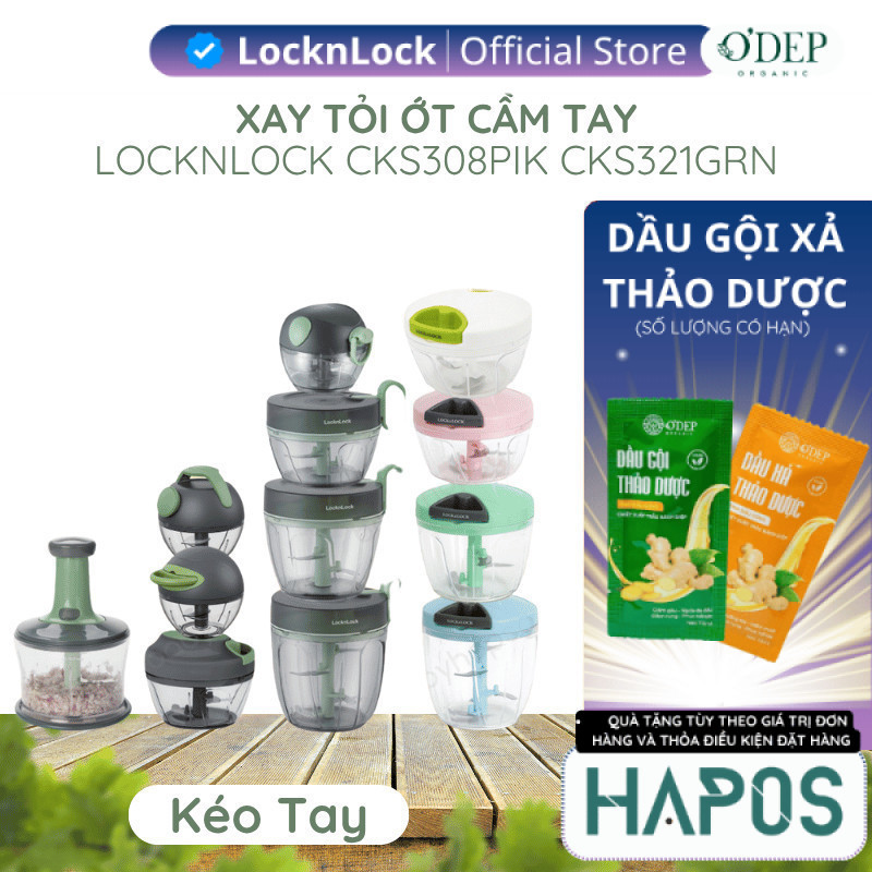 Máy xay tỏi ớt mini cầm tay LocknLock CKS308PIK CKS309GRN CKS321GRN lưỡi xay bén dễ vệ sinh - HAPOS 