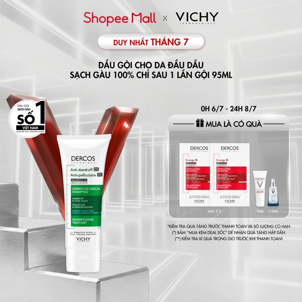 Dầu gội sạch gàu Dercos VICHY 100% chỉ sau 1 lần gội dành cho da dầu & ngứa, SỐ 1 Việt Nam chuyên gia khuyên dùng 95ml | BigBuy360 - bigbuy360.vn