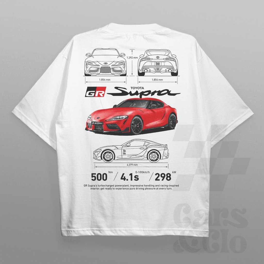 Cars and Clo - Regular Fit White - Áo thun in họa tiết xanh Toyota Gr Supra Mk5