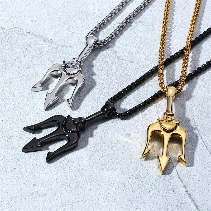 Thép Titan Aquaman Trident Mặt Dây Chuyền Nam Vòng Cổ Phong Cách Châu Âu Mỹ Dạo Phố Đơn Giản Mặt Dây