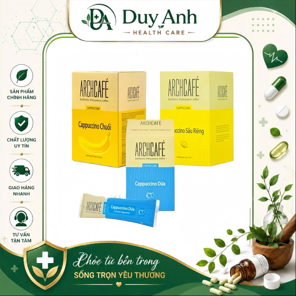 [COMBO 3 HỘP] Hộp 12 gói - Capuchino Vị Trái Cây ArchCafe - Vị Chuối / Sầu Riêng / Dừa - Cà Phê Trái