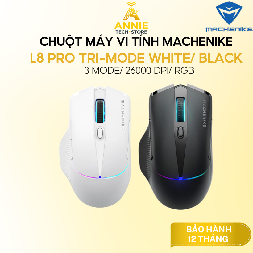 Chuột máy vi tính Machenike L8 Pro Tri-Mode White/ Black (3 Mode/ 26000 DPI/ RGB) - Hàng chính hãng