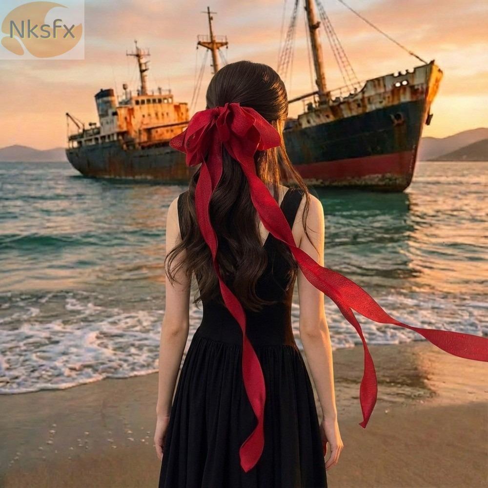 NKSFX Barrette, Kẹp Tóc Nơ Lưới Dài Quá Khổ, Phụ Kiện Tóc Vintage Lưới Ruy Băng Barrette Top Kẹp Tóc
