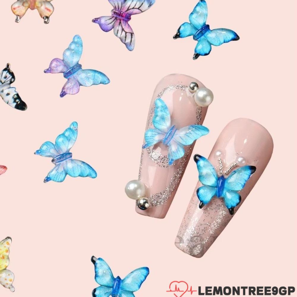 LEMONTREE9GP 50 Chiếc Nhựa Móng Tay Quyến Rũ, Thiết Kế 50 Bộ Bướm Móng Tay Quyến Rũ, Bóng Nhiều Màu 