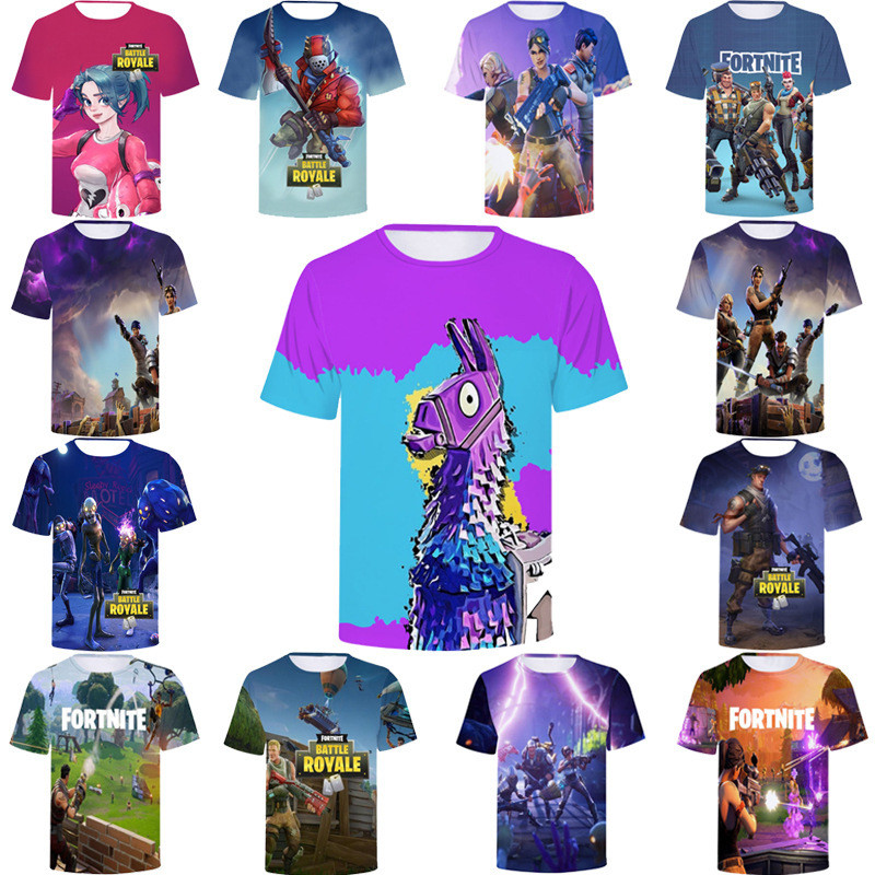 2022 Phong Cách Mới Phong Cách Mùa Hè Fortnite Đêm 3D Áo Thun Amazon Fortnite Cổ Tròn Áo Thun