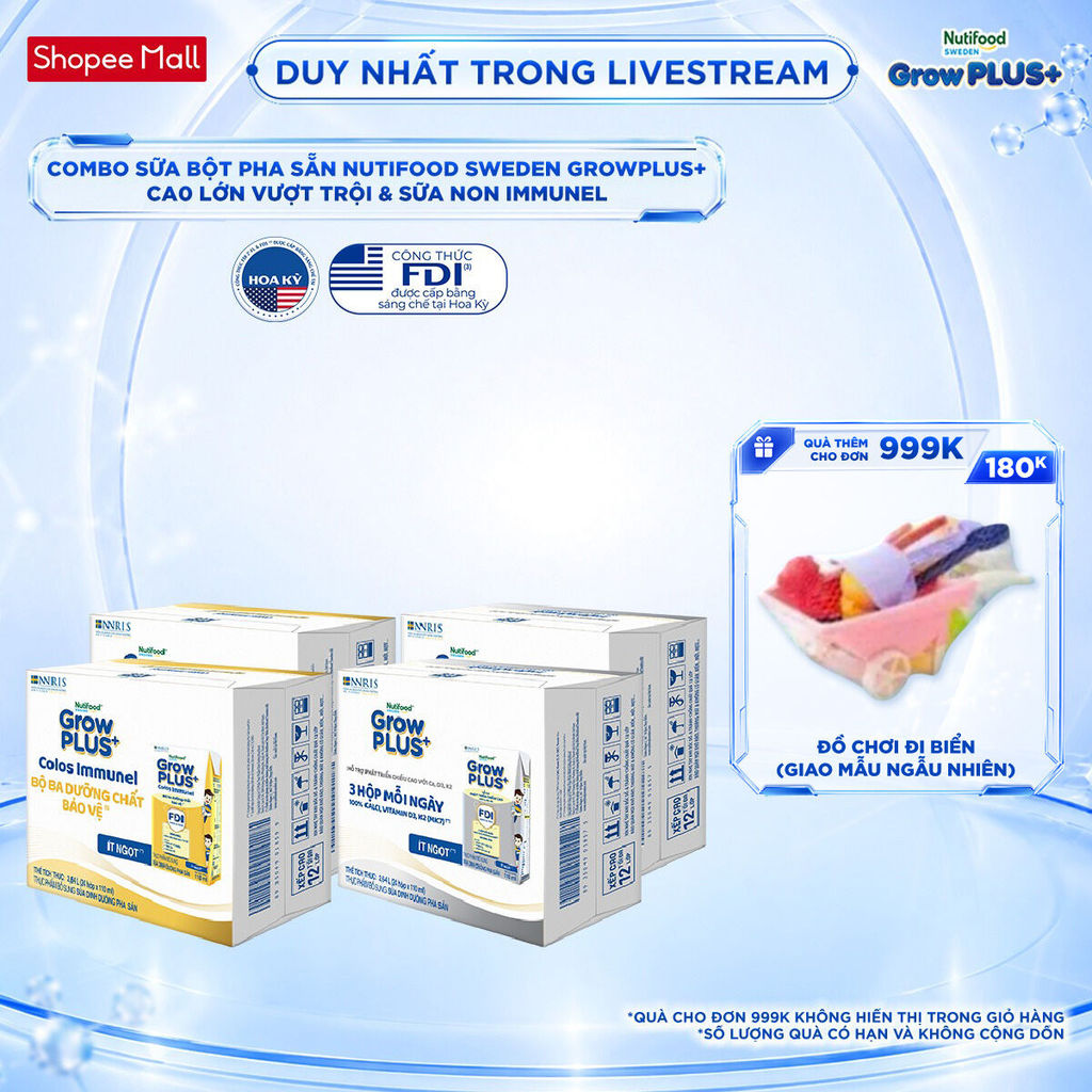 Combo 2 Thùng 24 hộp SBPS GrowPLUS+ Cao lớn vượt trội 110ml + 2 Thùng 24 hộp SBPS GrowPLUS+ Sữa Non 
