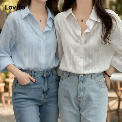 Lovito thanh lịch Áo nữ tay dài vải Jacquard trơn LNE27024 (Nhiều màu)\6
