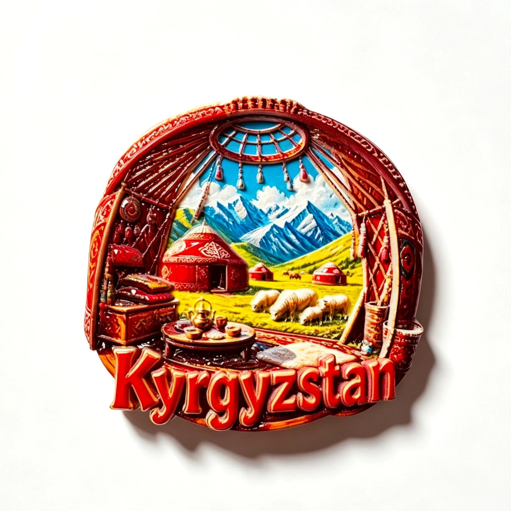 Kyrgyzstan, Yurts, Nomadic, Lập thể 3D, Lưu niệm du lịch, Tranh nhựa, Trang trí nhà cửa, Nam châm tủ