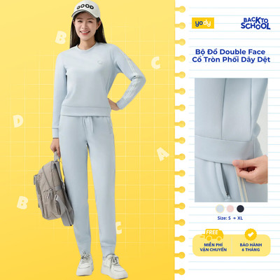 Bộ Đồ Double Face Nữ YODY Cổ Tròn Phối Dây Dệt Set Áo Quần dài tay WASL25F005