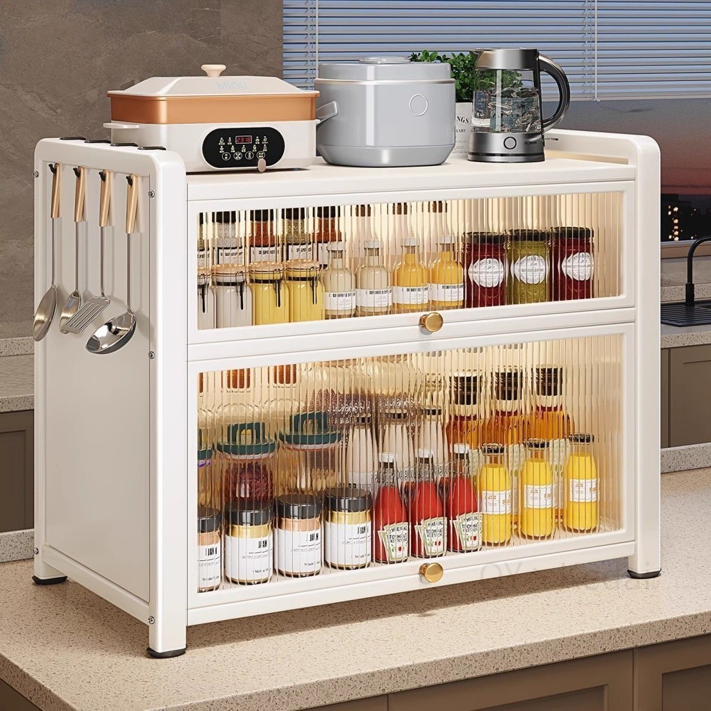 💖 Kitchen Tabletop Seasoning Rack Household Countertop Seasoning Storage Cabinet with Lid Rak 置物架