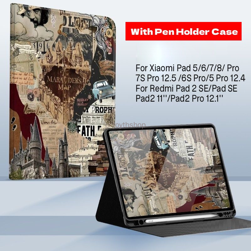 Vỏ Harry Poter có khe cắm bút cho Redmi Pad2 Pro 12.1 2 SE 9.7 Xiaomi Pad Mini 8.8 8 7 6 Pro 7S 6S 5